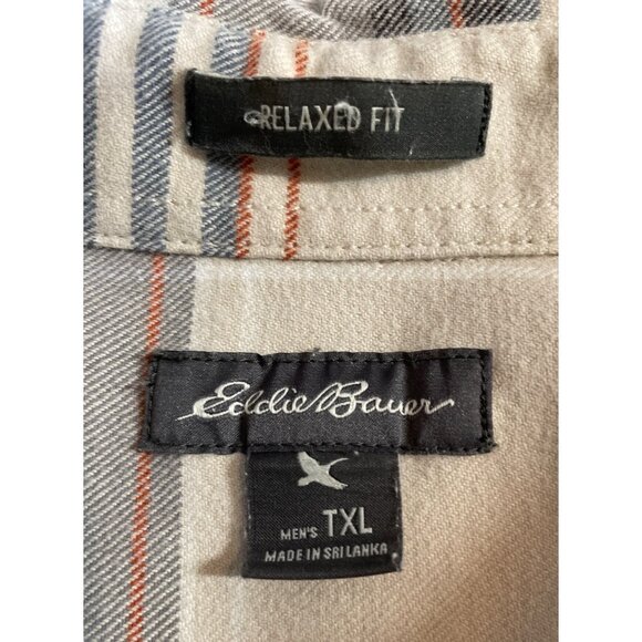 Eddie Bauer Relaxed Fit Mens Size TXL Tan & Gray Plaid Flannel Button Up Shirt - Picture 8 of 12